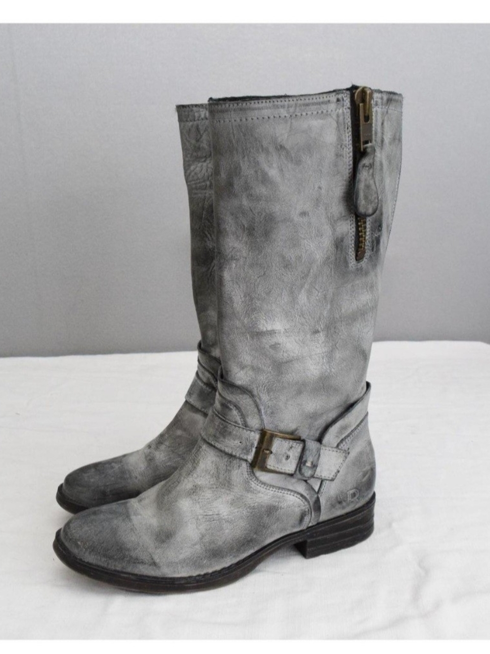 Roan By Bed Stu Womens Gray Leather Combat Moto Boots with Side Zip 6.5 7 7.5